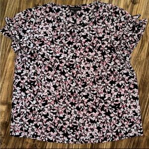 Lane Bryant flower short sleeve flutter blouse dress shirt  size 14